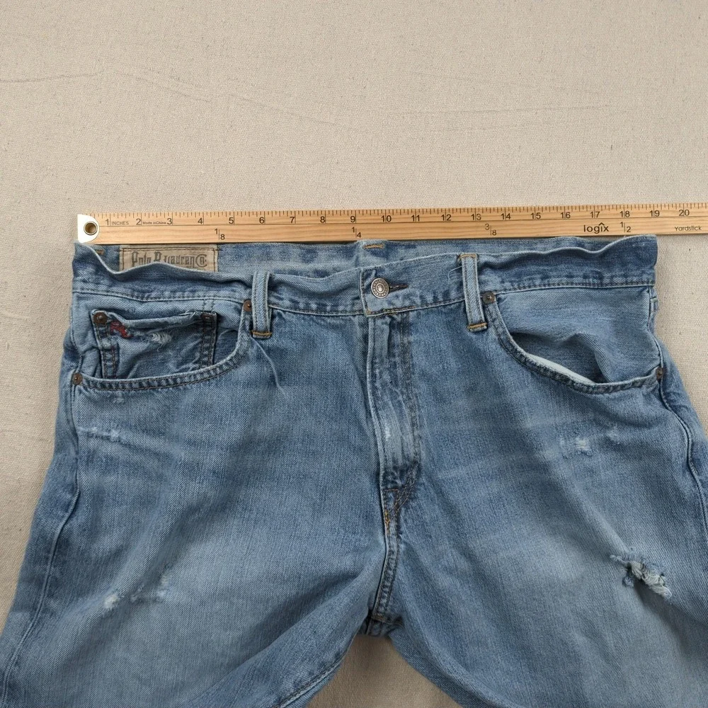 Polo Ralph Lauren Jeans Mens 36x32‎ Blue PRL Distressed Faded Straight